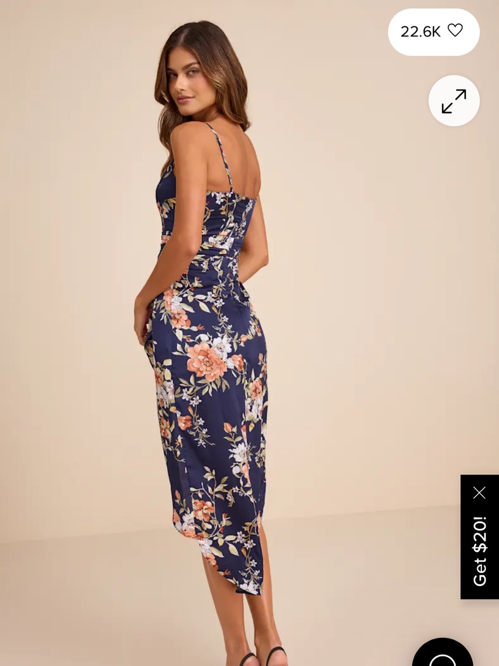 Lulu’s My Favorite Day Navy Blue Floral Print Tulip Skirt Midi Dress Size S - Picture 2 of 8